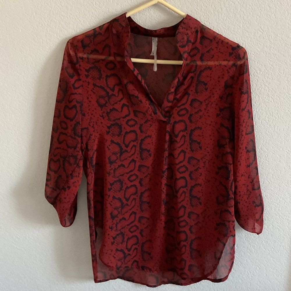 Yahada Red and Black Snakeskin Sheer Blouse- Size S